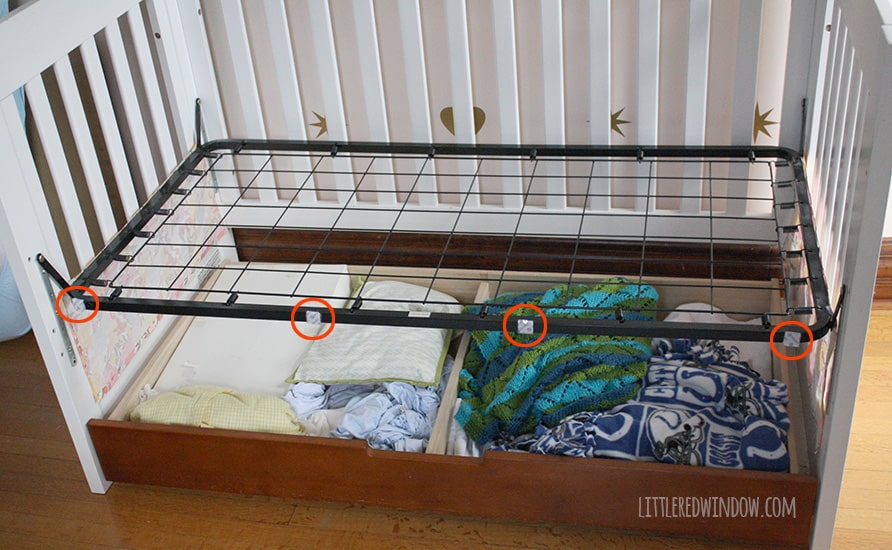 Super Easy No Sew Crib Skirt! | littleredwindow.com | Make your own custom crib skirt in just a few minutes, no sewing machine required!