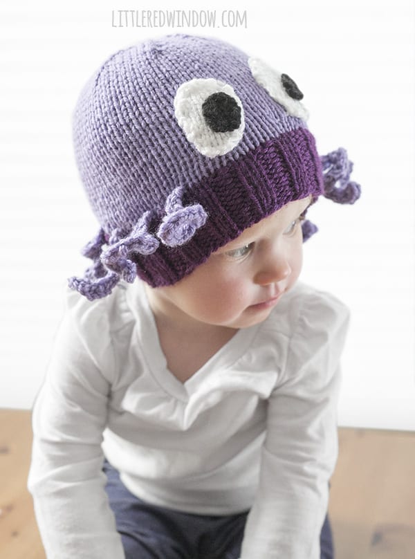 Mini Octopus Hat Knitting Pattern, available for babies and toddlers! | littleredwindow.com