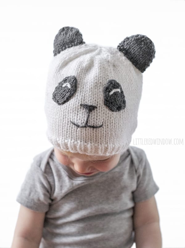 Sweet Panda Hat Knitting Pattern for newborns, babies and toddlers! | littleredwindow.com