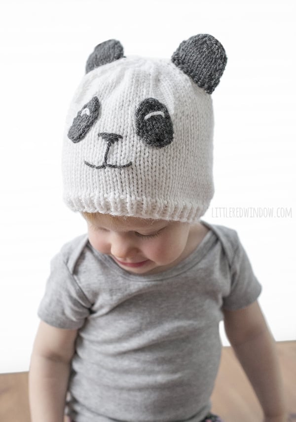 Sweet Panda Hat Knitting Pattern for newborns, babies and toddlers! | littleredwindow.com