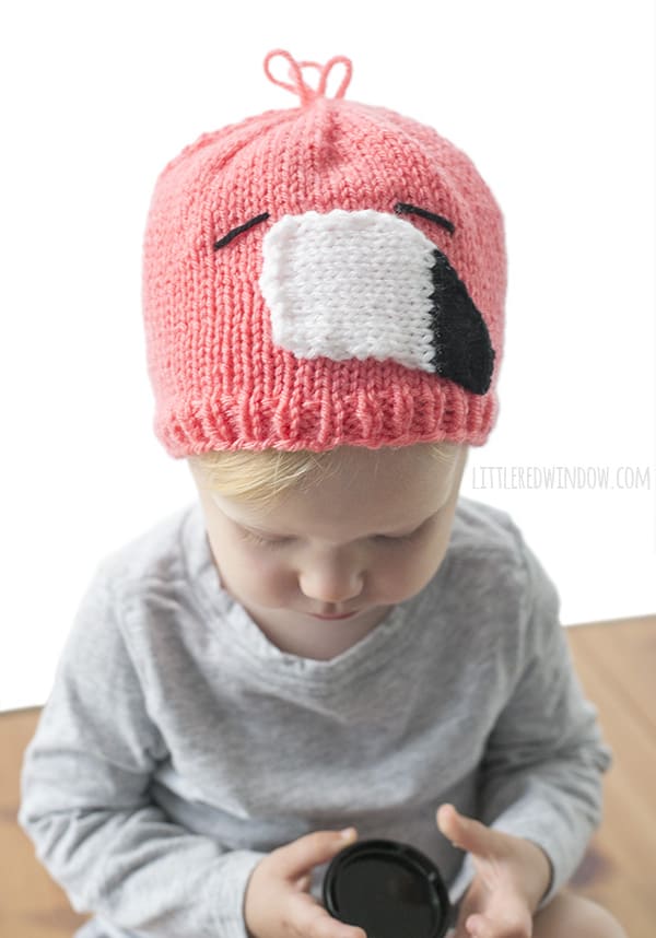Pink Flamingo Hat Knitting Pattern for newborns, babies, and toddlers! | littleredwindow.com