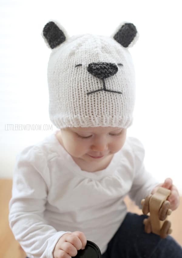 Little Polar Bear Hat Knitting Pattern, perfect for winter! | littleredwindow.com