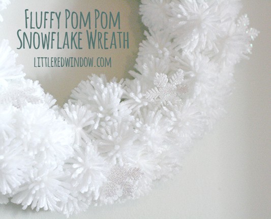 DIY Fluffy Snowflake Pom Pom Wreath | littleredwindow.com |Make a soft fluffy and easy snowflake wreath from pom poms!