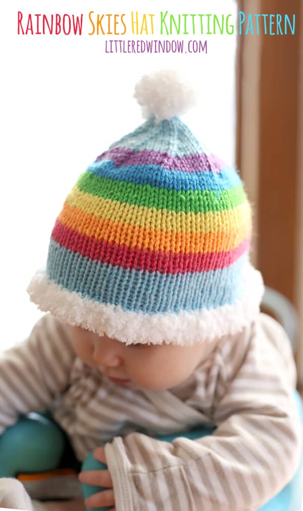 Rainbow Skies Baby Hat Free Knitting Pattern | littleredwindow.com