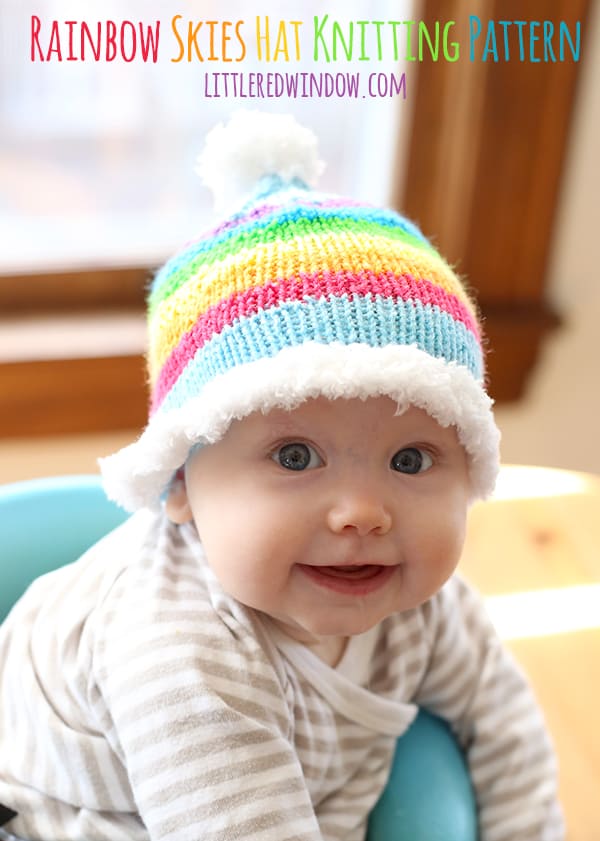Rainbow Skies Baby Hat Free Knitting Pattern | littleredwindow.com