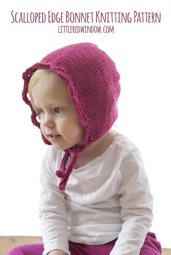 Scalloped Edge Bonnet Knitting Pattern for newborn, baby and toddler! | littleredwindow.com