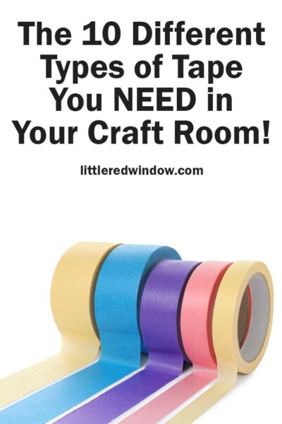 5 rolls of take in tan blue purple and pink rolling out across a white background