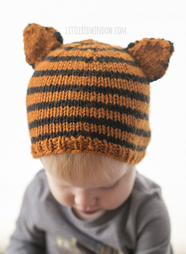 Tiny Tiger Hat Knitting Pattern for Babies! | littleredwindow.com