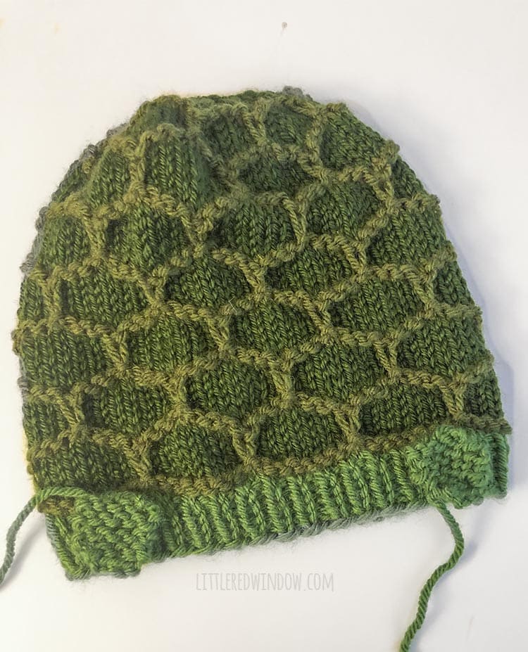 green turtle hat with two feet pieces placed on top