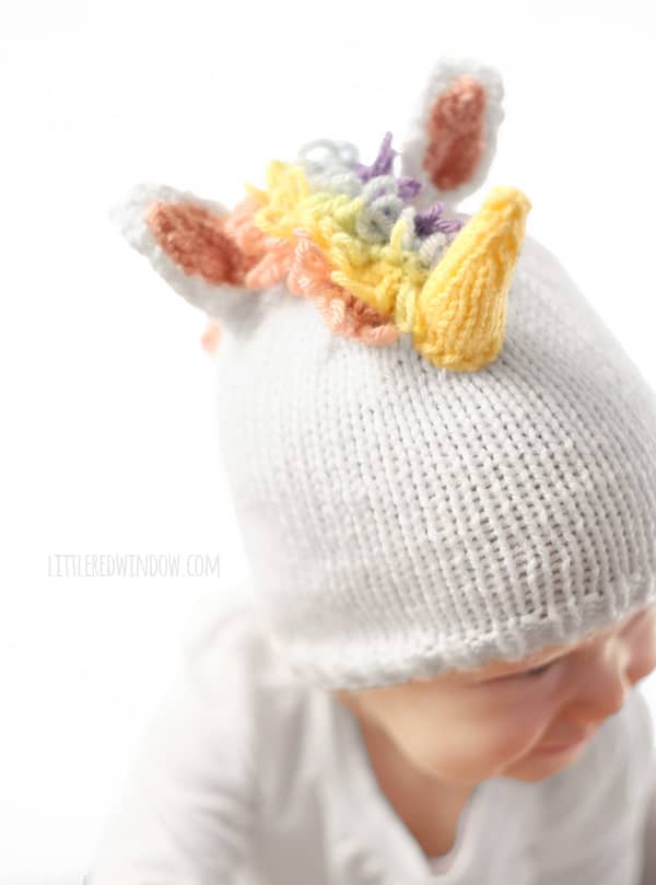 Magical Unicorn Hat Knitting Pattern for babies and toddlers! | littleredwindow.com