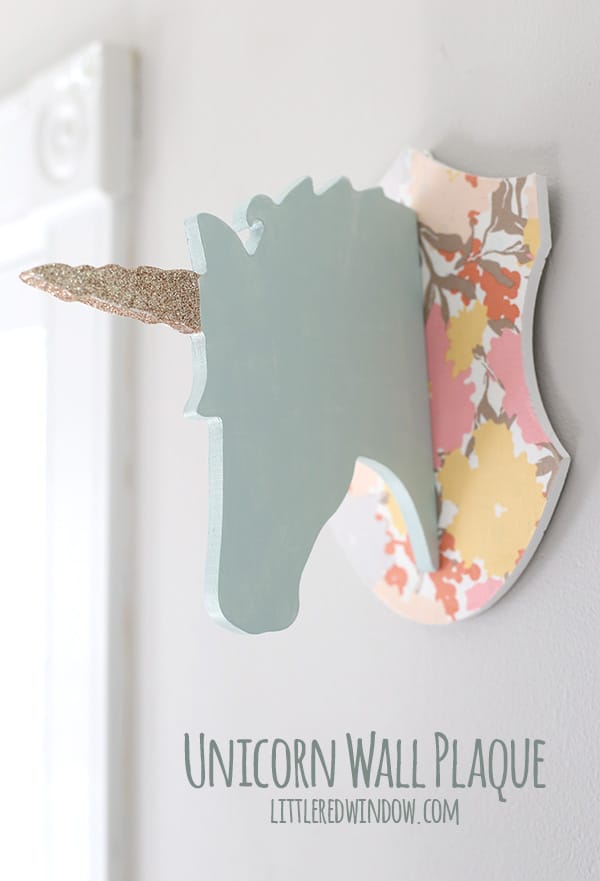 Cute Unicorn Plaque - makeover a dollar bin unicorn head plaque with a few easy steps! | littleredwindow.com
