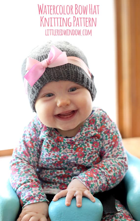 Watercolor Ribbon Bow Hat Free Knitting Pattern! | littleredwindow.com 