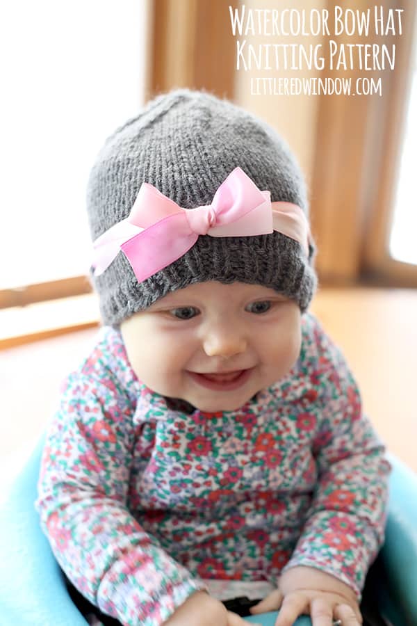 Watercolor Ribbon Bow Hat Free Knitting Pattern! | littleredwindow.com