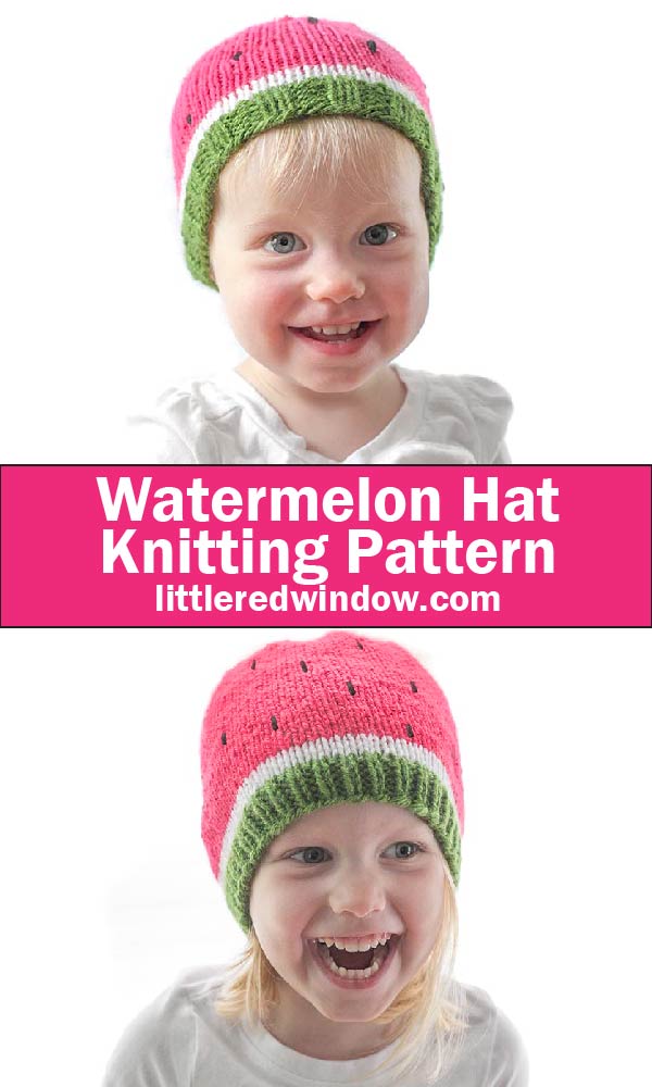 Sweet Watermelon Hat Knitting Pattern for newborns, babies and toddlers!