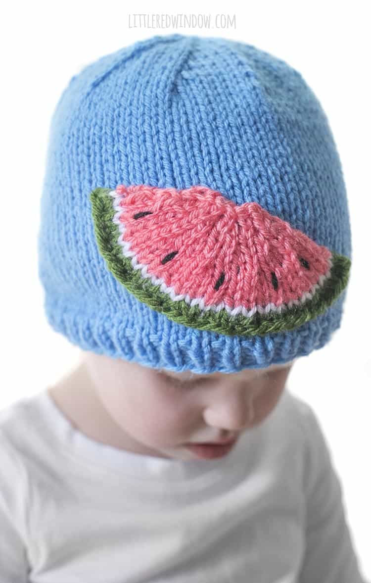 It doesn't get much cuter than these sweet little watermelon seeds in the Watermelon Slice Hat knitting pattern!