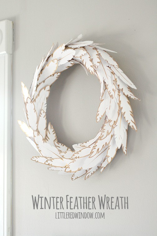 Wintry Paper Feather Wreath | littleredwindow.com