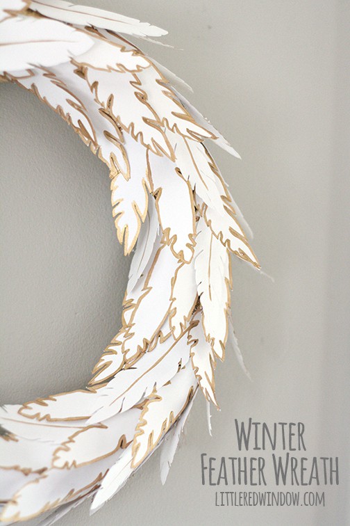 Wintry Paper Feather Wreath | littleredwindow.com