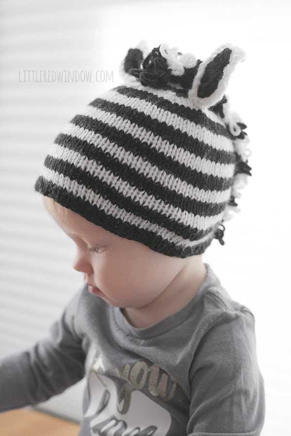 Stripey Zebra Hat Knitting Pattern for babies! | littleredwindow.com